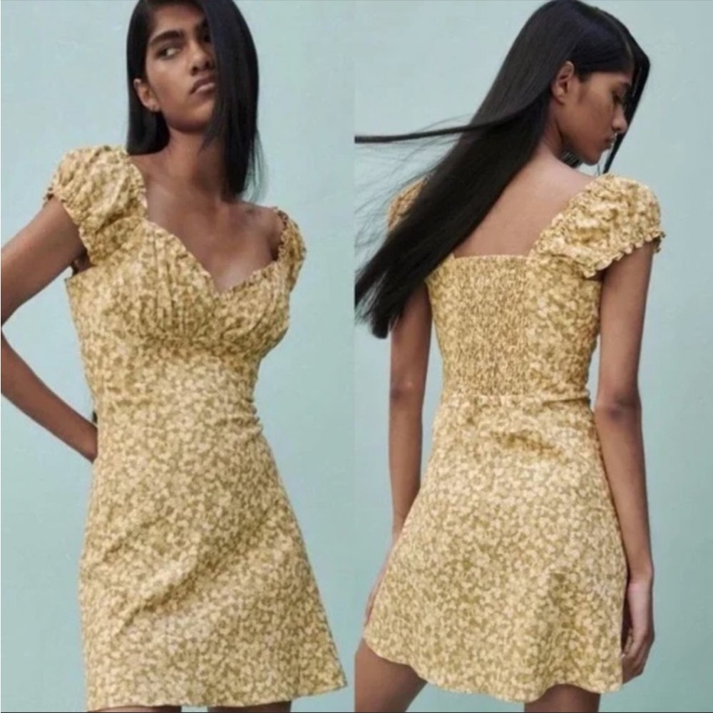 Zara Yellow Printed Mini Dress XS
